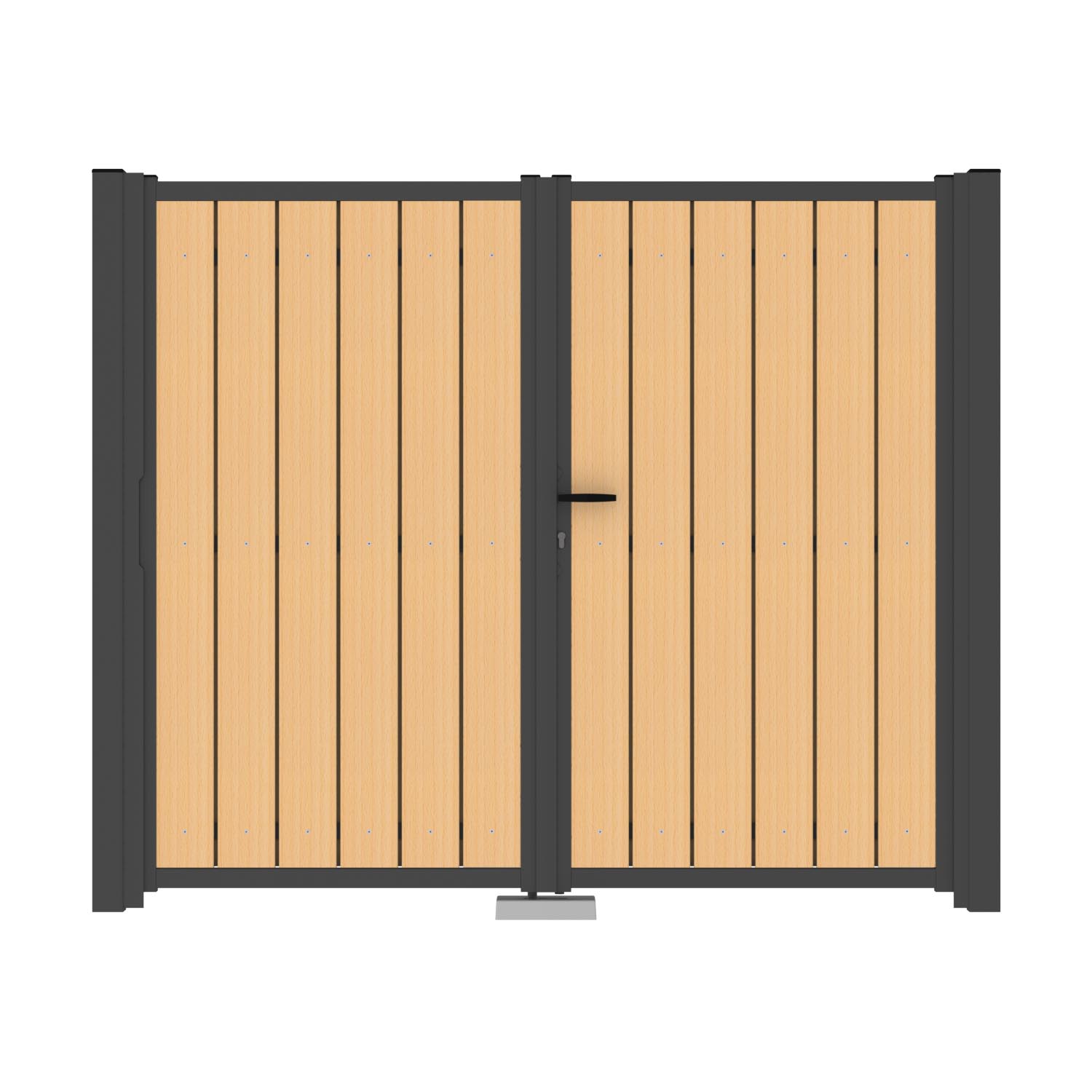 Publicatie Narabar Volharding Dubbele rechte poort verticale houten planken gesloten - Grootproducent van  hekken en poorten op maat
