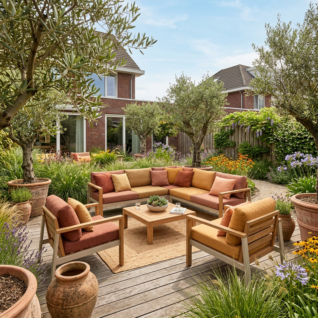 de finishing touch met terracotta accessoires in je tuin